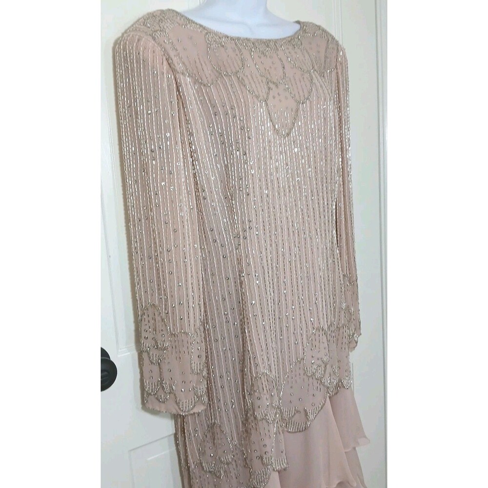 NWT Jack Bryan Beaded Chiffon Dress Size 14 Blush Pink Formal Evening Gown - Picture 12 of 16